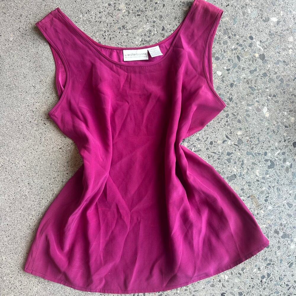 Liz Claiborne Petite Women’s Small Fuschia Magenta Pink Silk Sleeveless Blouse